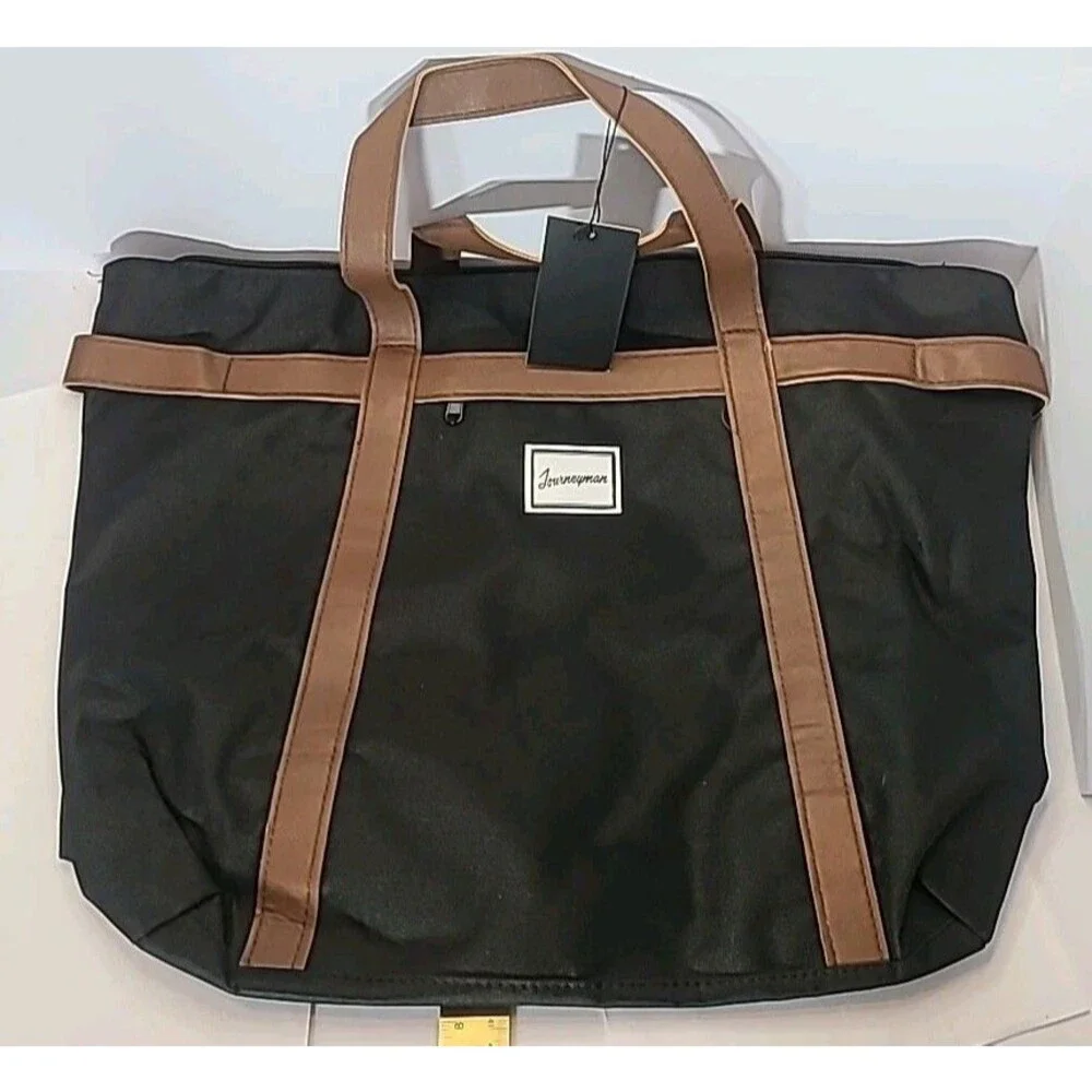 Journeyman Black Canvas Shopping or Travel Bag With Brown Accents NWT
